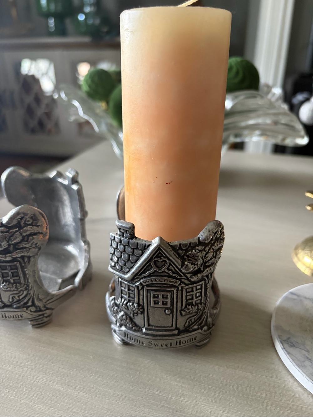 Home Sweet Home Pewter Candle Holder (Candle not included)